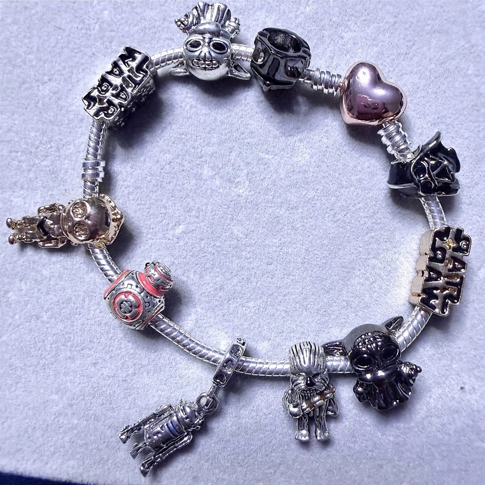 Star Wars European Charm Bracelet BUNDLE Darth Vader Yoda BB8 R2D2 fits PANDORA